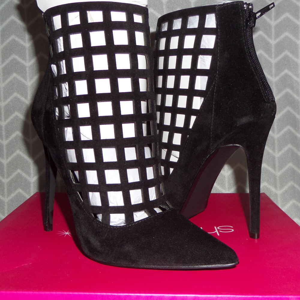Sexy faux-suede cut-out stiletto bootie